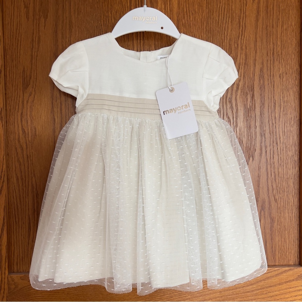 🆕 NWT Mayoral Tulle Dress in Linen - Baby Girl 12 months